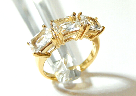 14K Yellow Gold  Vermeil  3.00 CT CZ Three Stone Ring Size 7