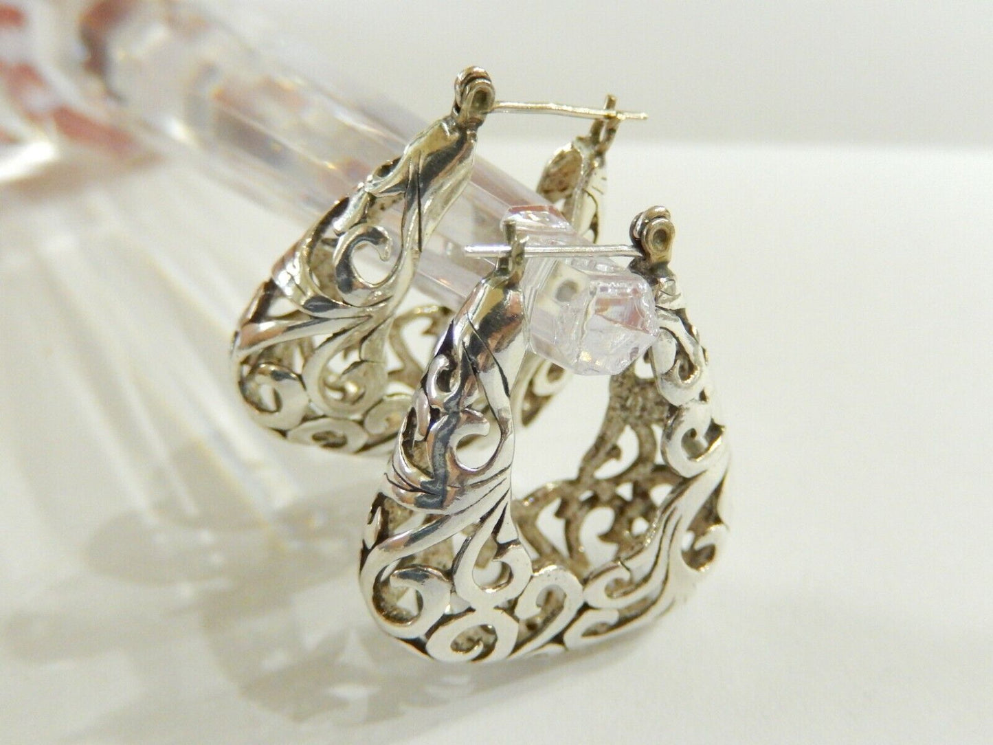 *VINTAGE*  Thick Sterling Silver  Filigree Very Nice Hoop Earrings 1.25" x 1"