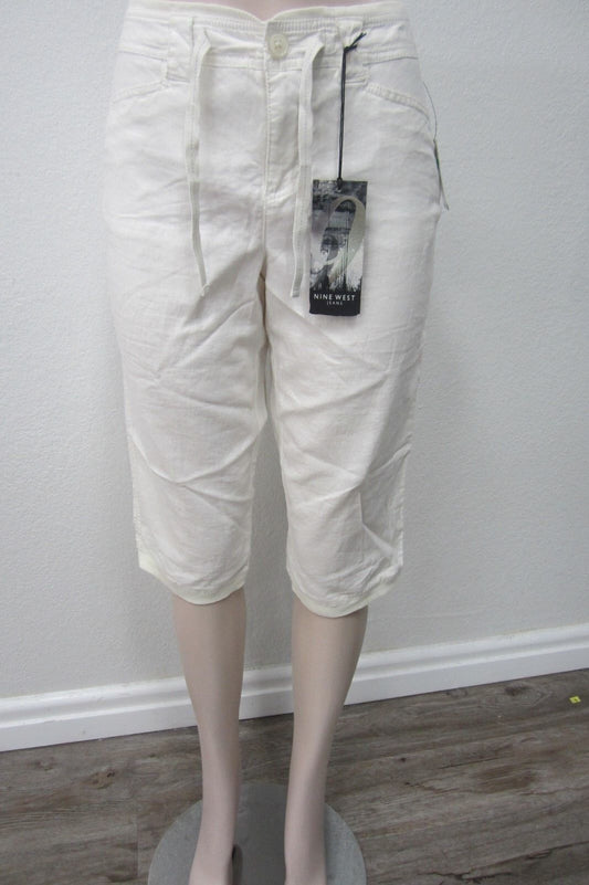 *NWT* Nine West SUPER CUTE Cozy White Linen Blend Capris Size 8 (W28 x L17)