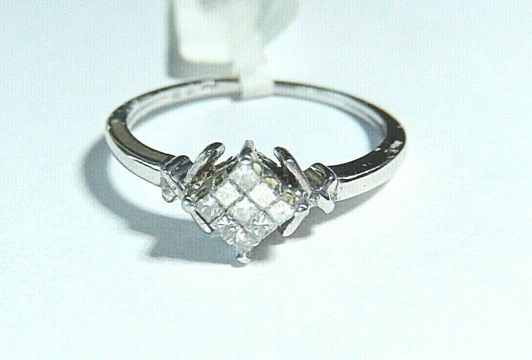 *NWT* 10k White Gold Natural Princess Cut 1/5CT Diamond Wedding Ring Size 7.5