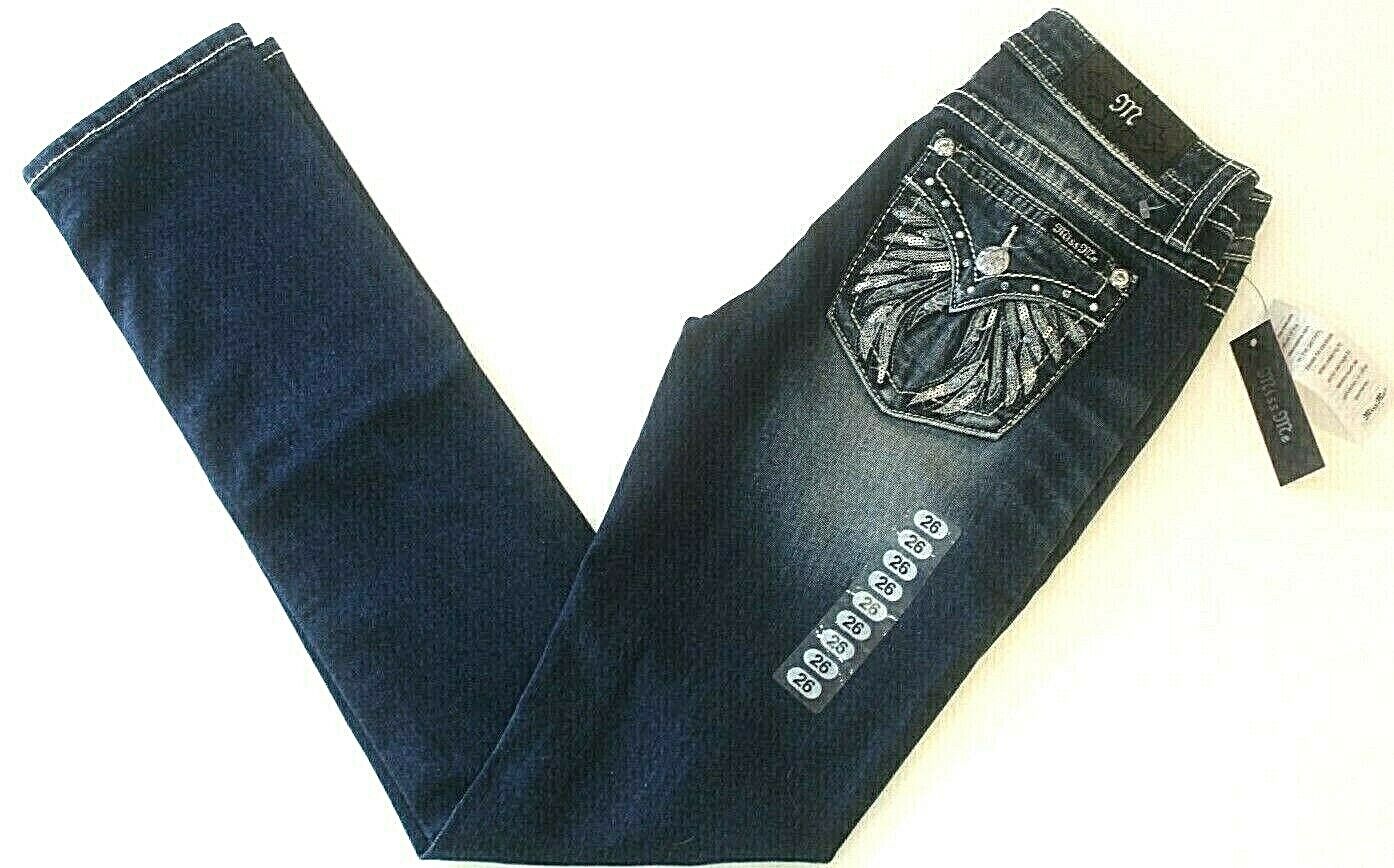 *NWT* $109.  MISS ME  ANGEL WINGS EMBELLISHED CRYSTAL  POCKETS JEANS 26 x 33
