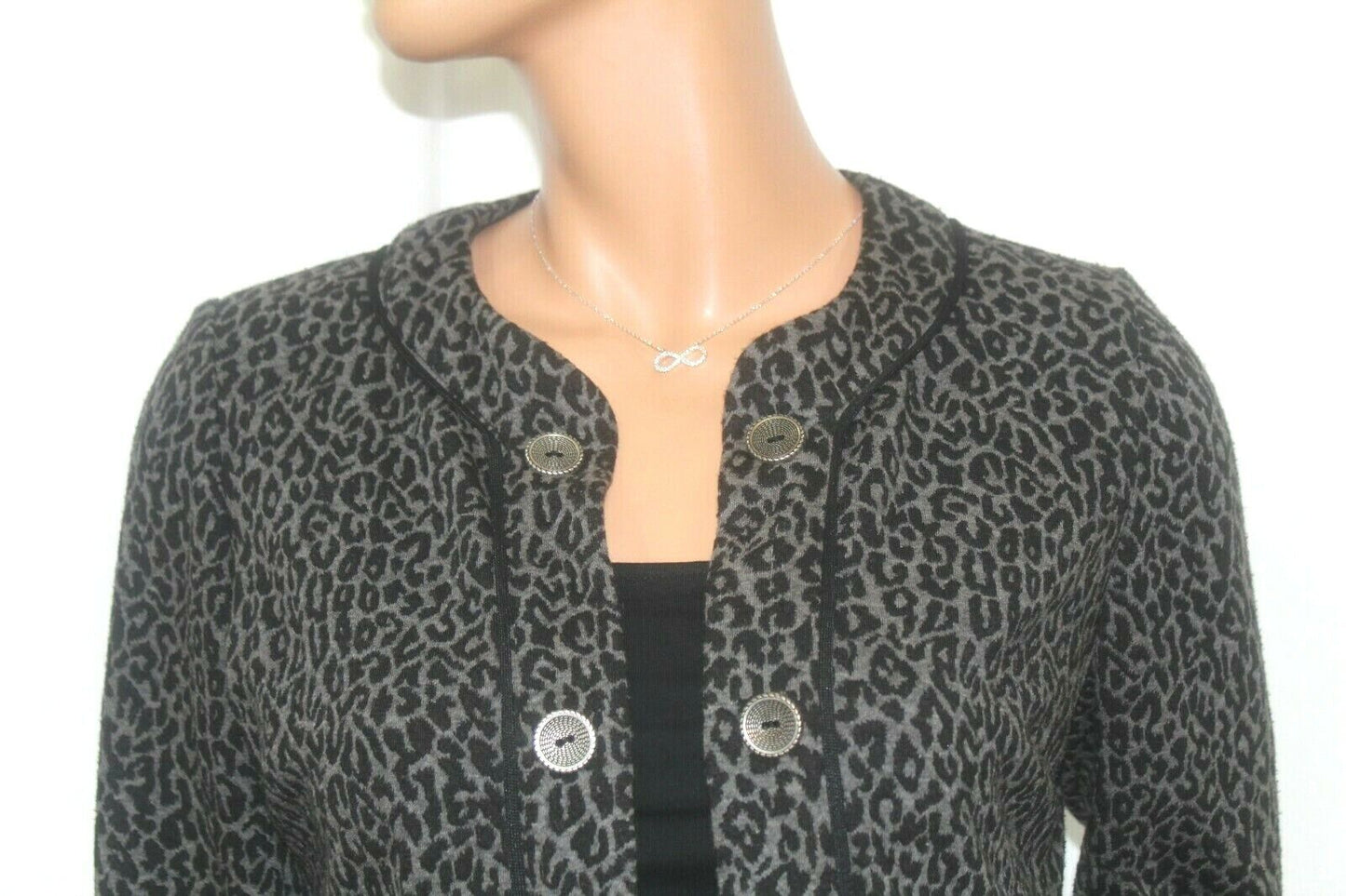 Russell Kemp New York  Size S Animal Print Open Jacket Black Collar Trim