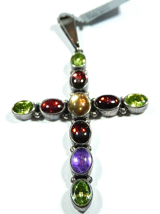 *VINTAGE* LARGE Nakai Navajo Sterling Silver Cross Multi Stone Statement Piece