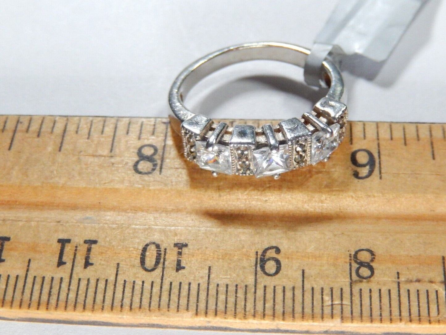 STERLING SILVER 1.25 CT PRINCESS CUT CZ ARTISIAN BEAD BAND 3 STONE RING Sz 6.5