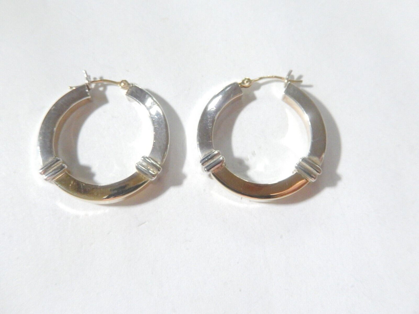 *VINTAGE*   14K Yellow Gold and 925 Sterling Silver Hoop Earrings 25mm