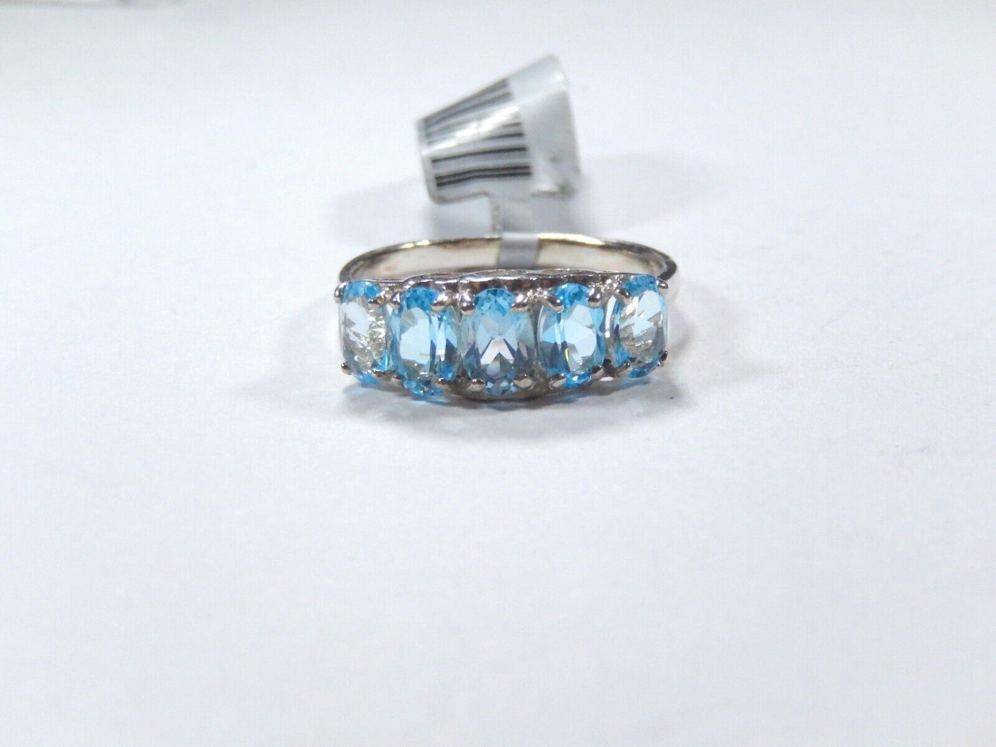 *VINTAGE*   3.00 CT Sterling Silver Blue Topaz Oval 5-Stone Band Ring Size 8.75