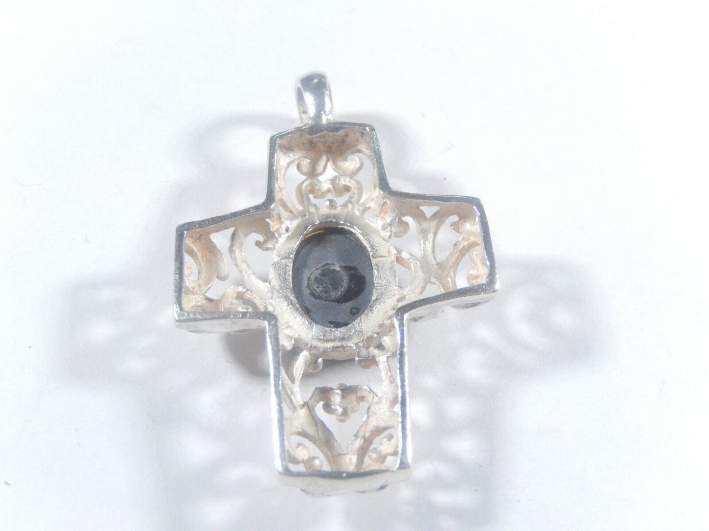 *VINTAGE*  Sterling Silver Filigree Black Onyx Cross Pendant-1.75" x 1.25"