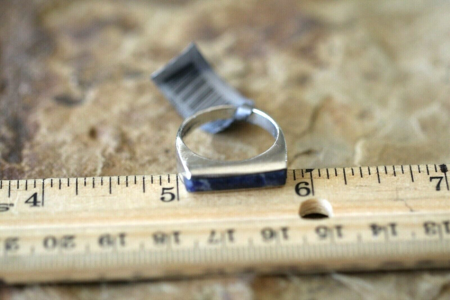 Vintage Mexico Signed Sterling Silver Lapis Lazuli 5.5mm Wide Band Ring Sz 8.5