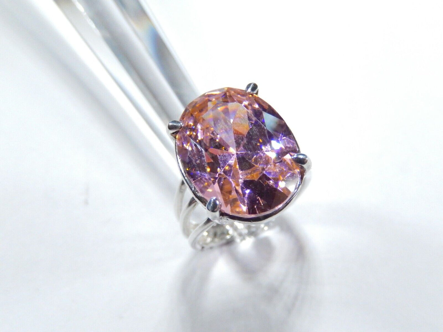 ~HUGE  .925 Sterling Silver 13.0 CT Statement Ring Pink CZ Cocktail Ring sz 7