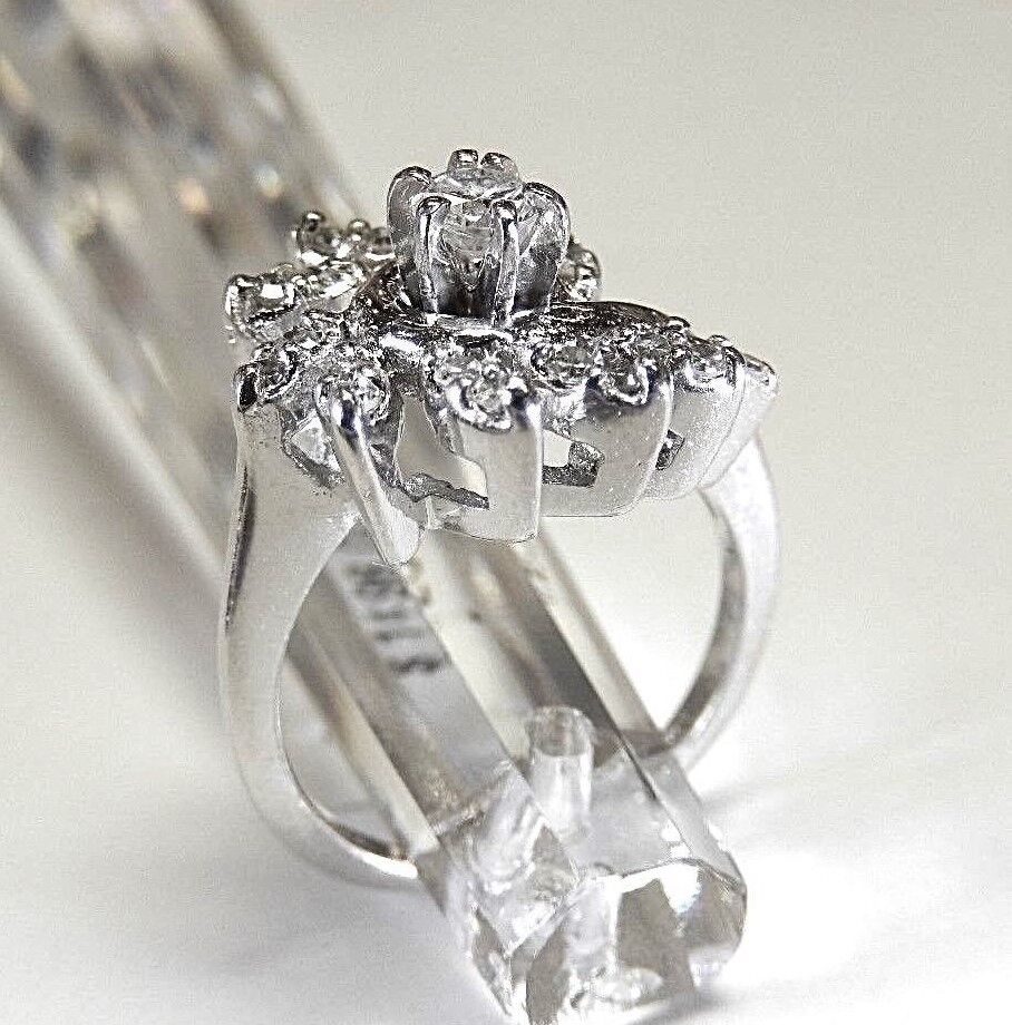 14K White Gold .50CT Natural VS Diamond Engagement Halo Swirl  Ring Size 4