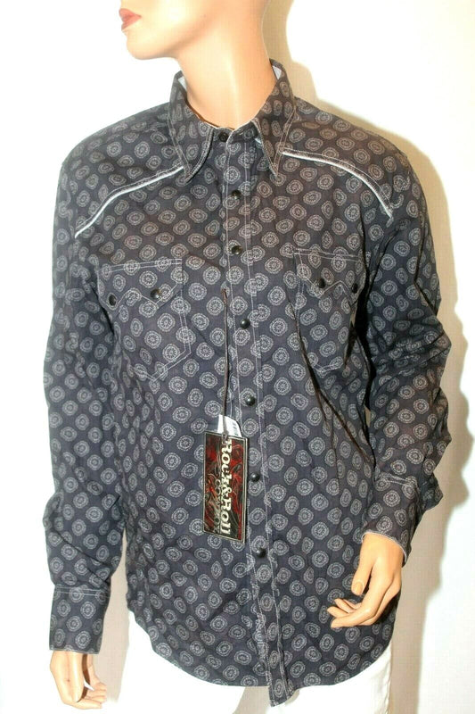 *NWT* $65. Rock & Roll Cowboy Men's Long Sleeve Charcoal Snap-Up Shirt Size S