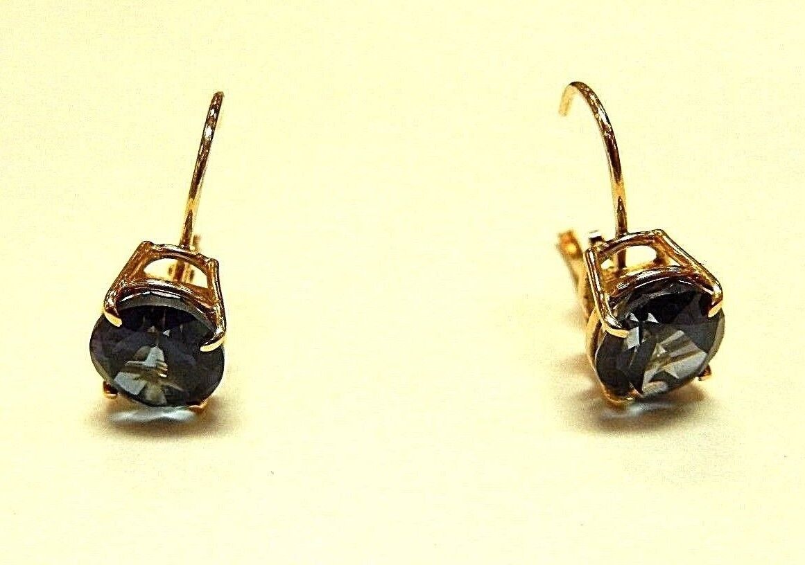 Genuine Natural 4 CT VS Sapphire Gemstone  14K Yellow Gold Leverback Earrings