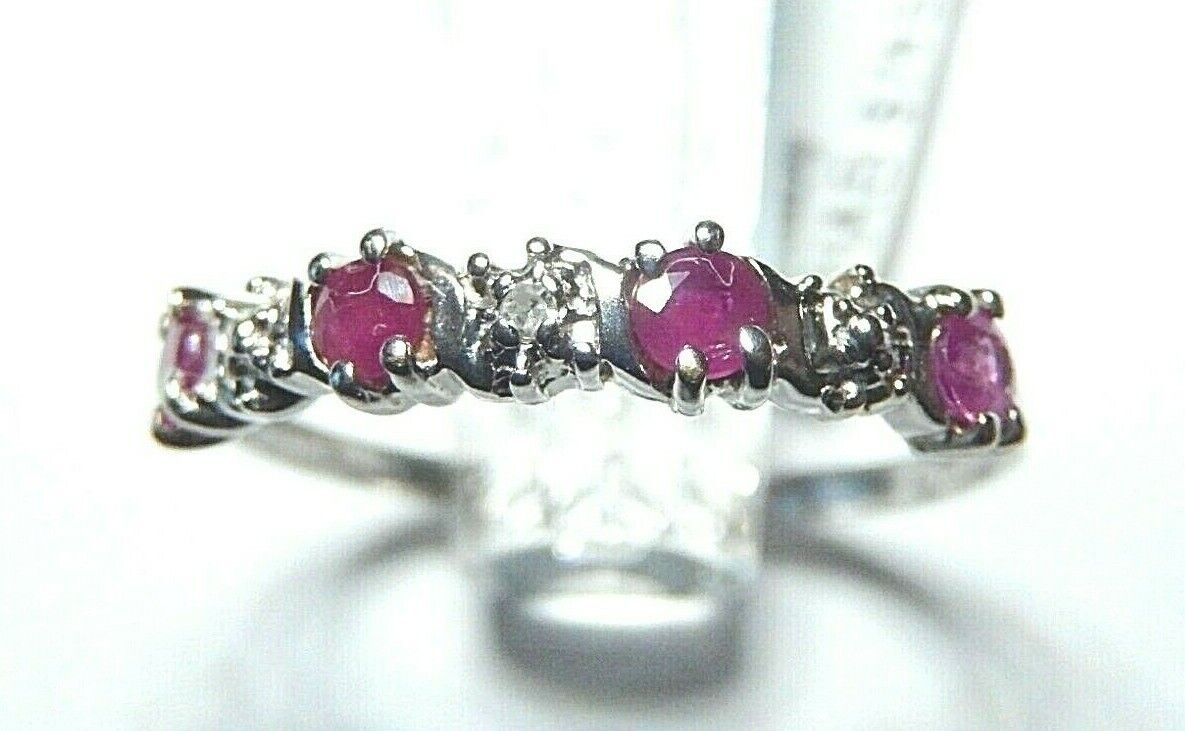 *NWT* 10k White Gold  Ruby And Diamond Band Ring Size 6.25