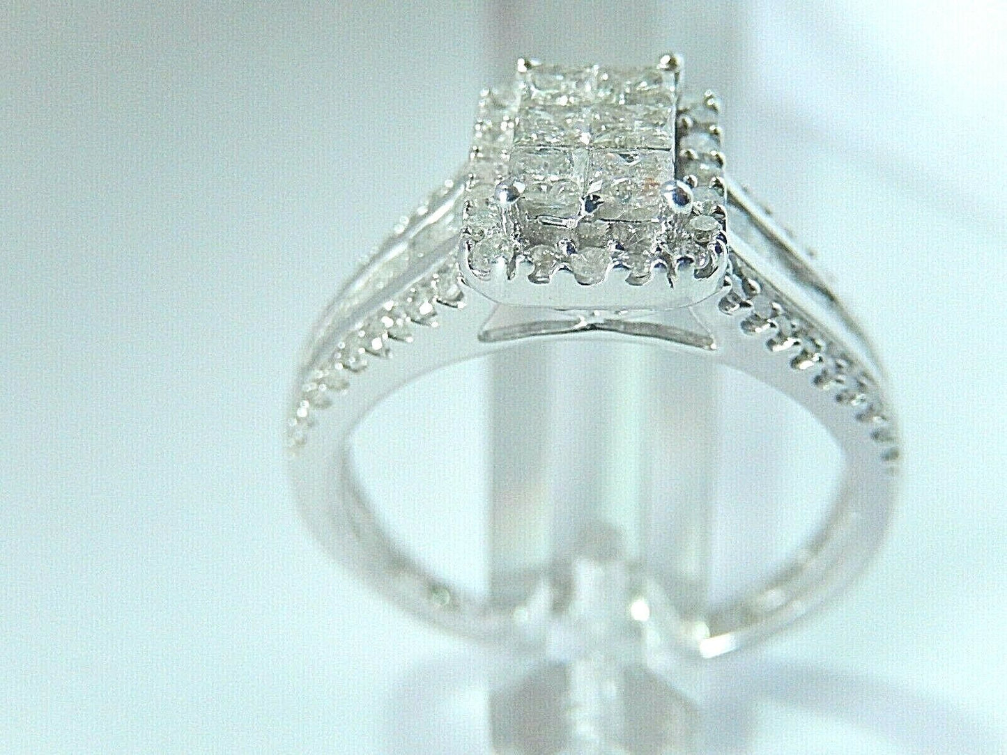 1.5CT  Modern Natural Diamond  Halo Engagement Ring 10k White Gold Sz 7.5