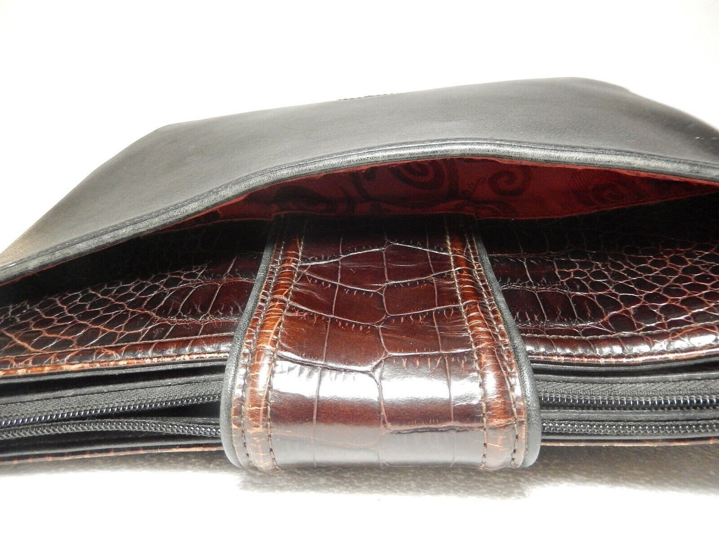 Vintage Brighton Purse HandBag Silver Hardware, Leather Croc, Long Strap