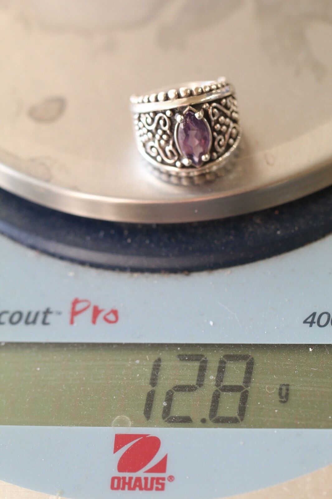 *VINTAGE*  Designer KABANA Amethyst 925 Sterling Silver Filigree Ring Size 7.5