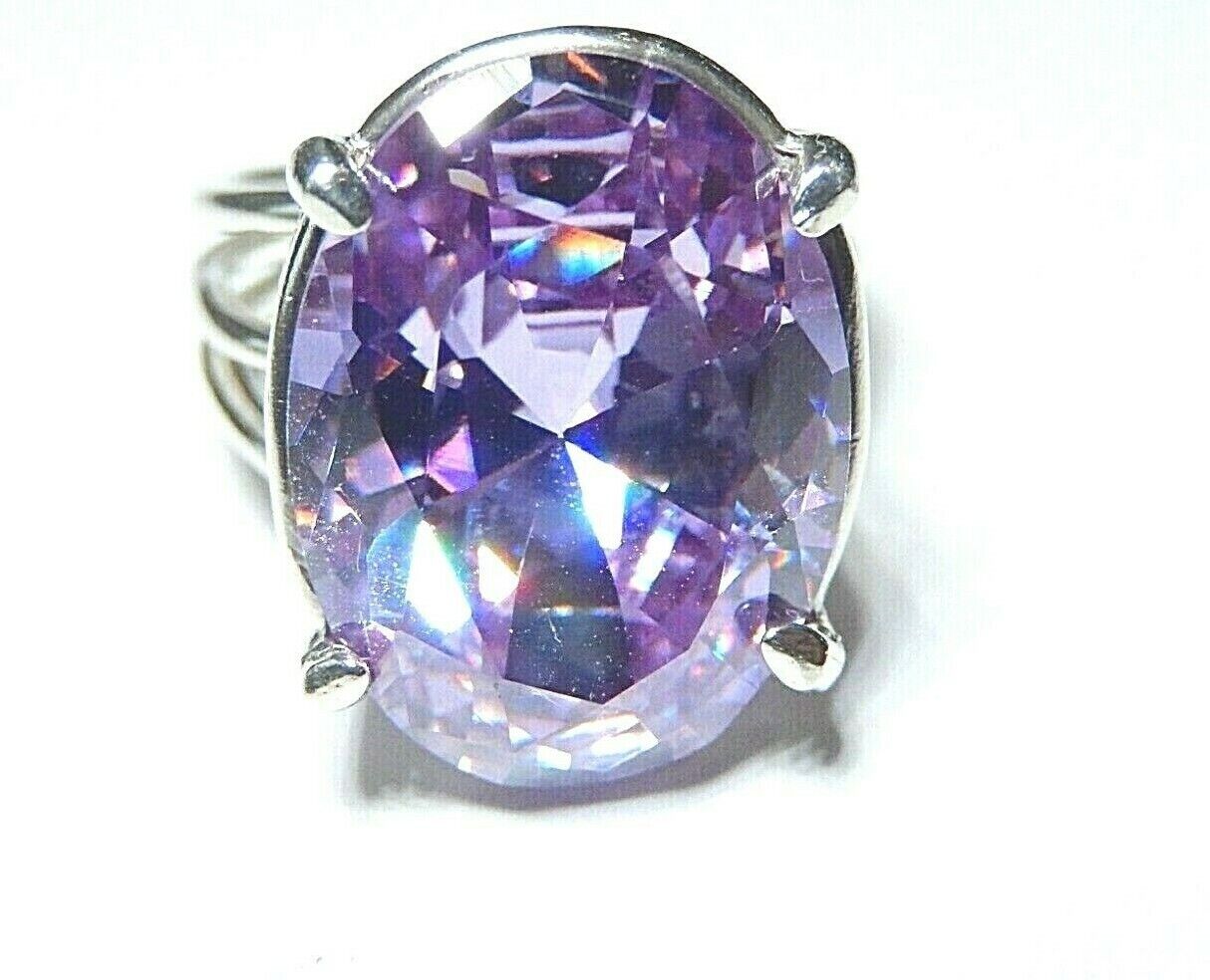 *NEW* 12CT Oval Amethyst 925 Sterling Silver Art Deco Statement Ring Size 7.25