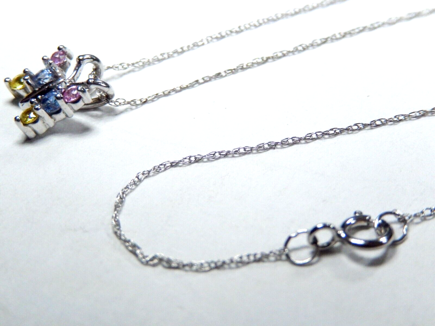 14K White Gold Multi Color Topaz Butterfly Pendant with/19"10K WG Chain