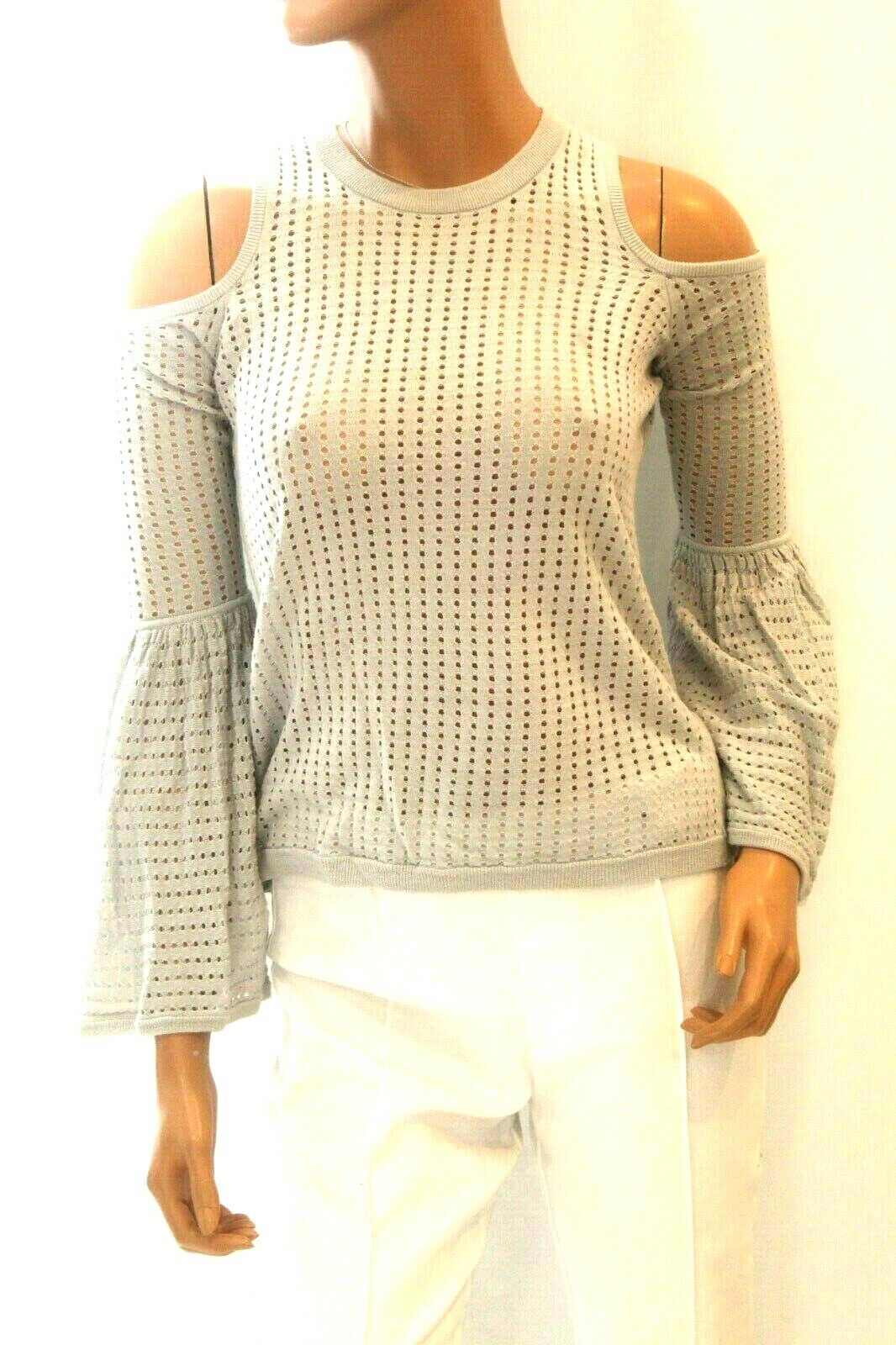 NWT $178. BCBG Maxazria Lucia Chrochet Cold Shoulder Bell Long Sleeve Top Sz XXS