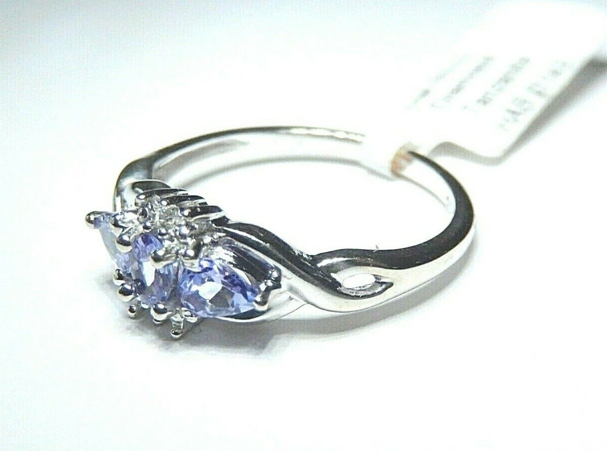 *NWT* 10k White Gold Three Stone Tanzanite And Diamond Ring Size 7.25