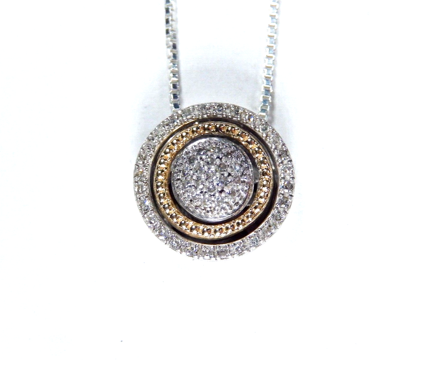 *VINTAGE* 14K Yellow Gold & Sterling 50 Diamond Cluster Pendant w/18"chain