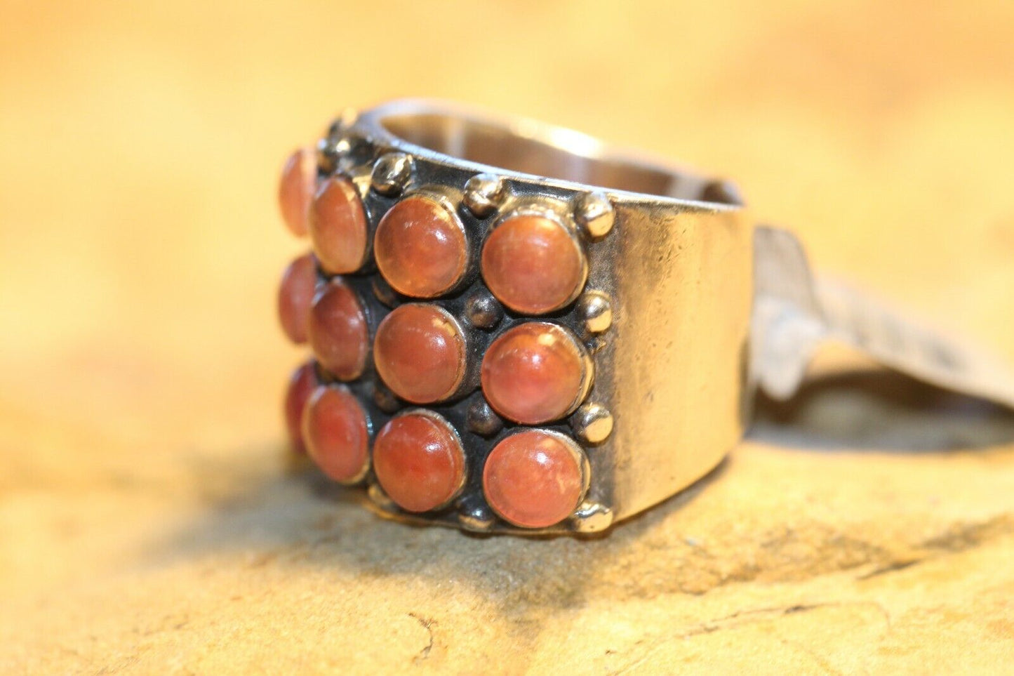 *VINTAGE* THICK & HEAVY Wide Sterling Silver Large Carnelian Ring Sz 7.75