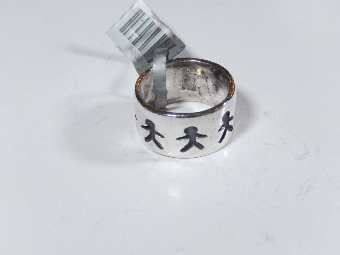 *VINTAGE* SOUTHWEST Sterling Silver Children Playing 10mm Wide Band Ring Sz 5.75