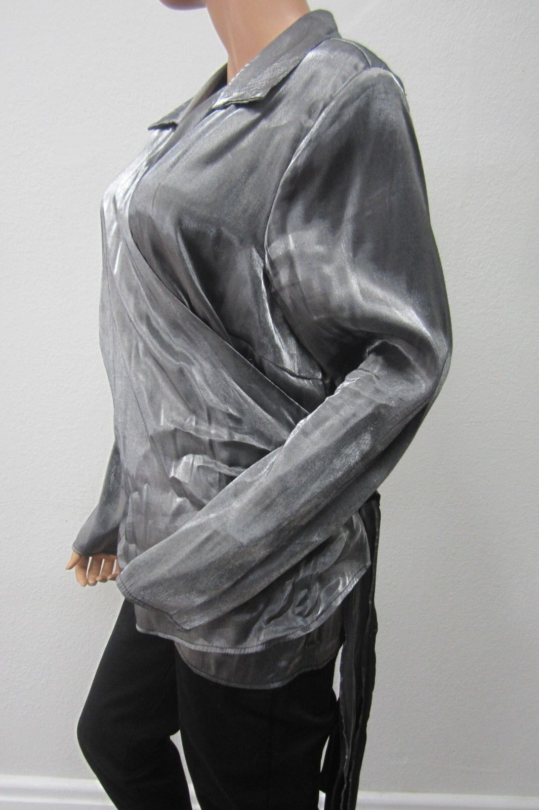 Lane Bryant CUTE Womens Long Sleeve Belted Gray Iridescent Long Top Size 22/24