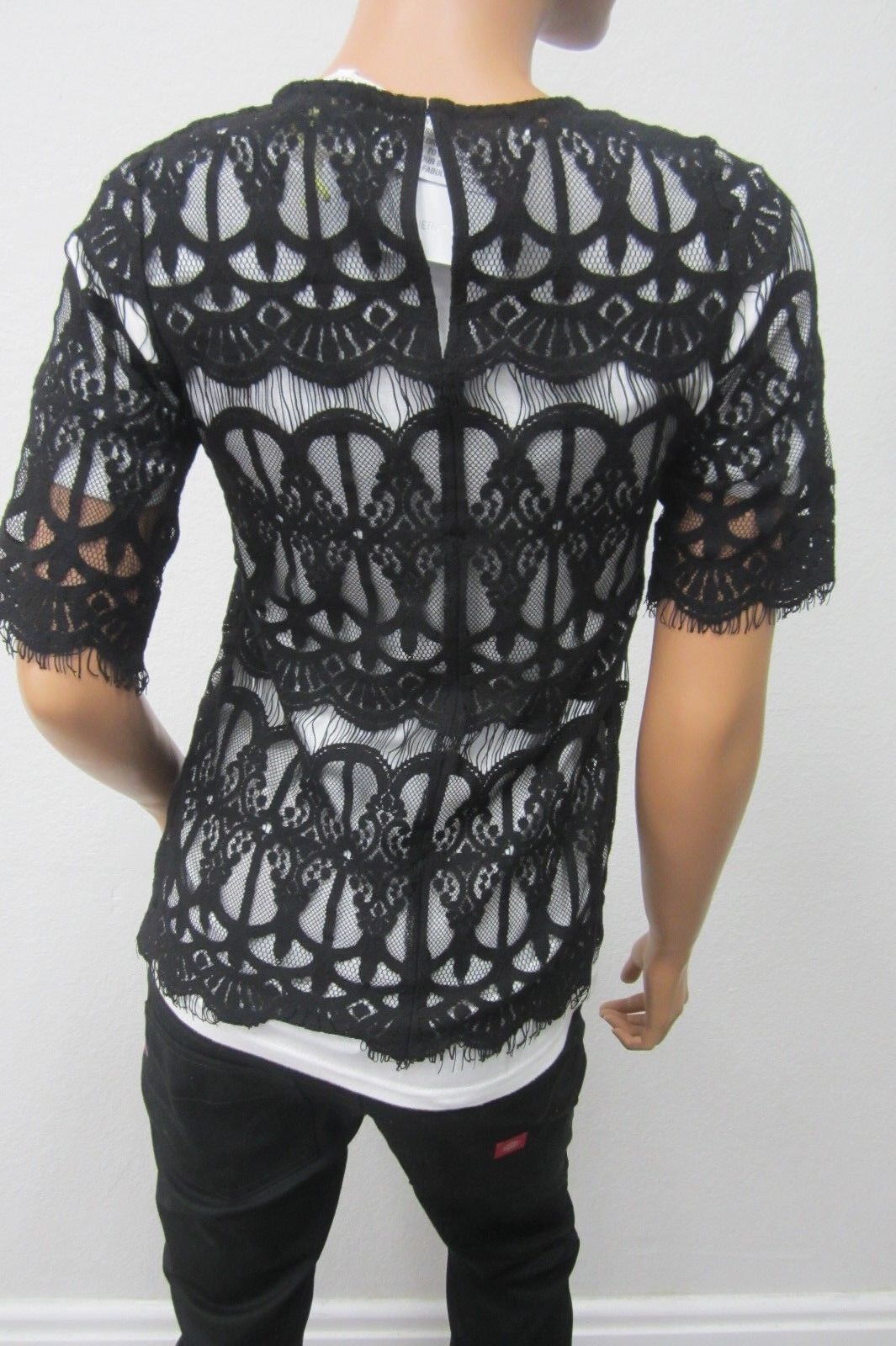 *NWT* $78.00 BCBGeneration SUPER CUTE SEXY Black Lace Short Sleeve Top / Size XS