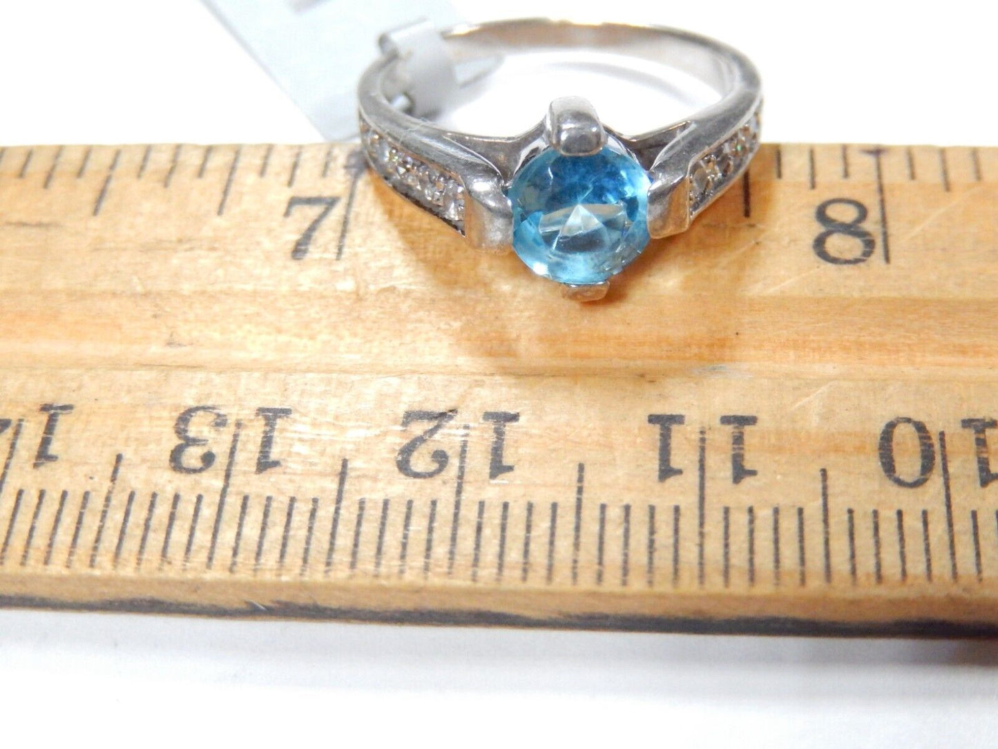 *VINTAGE* Sterling Silver  1CT Size Blue Topaz and Cubic Zirconia Ring Size 6.75