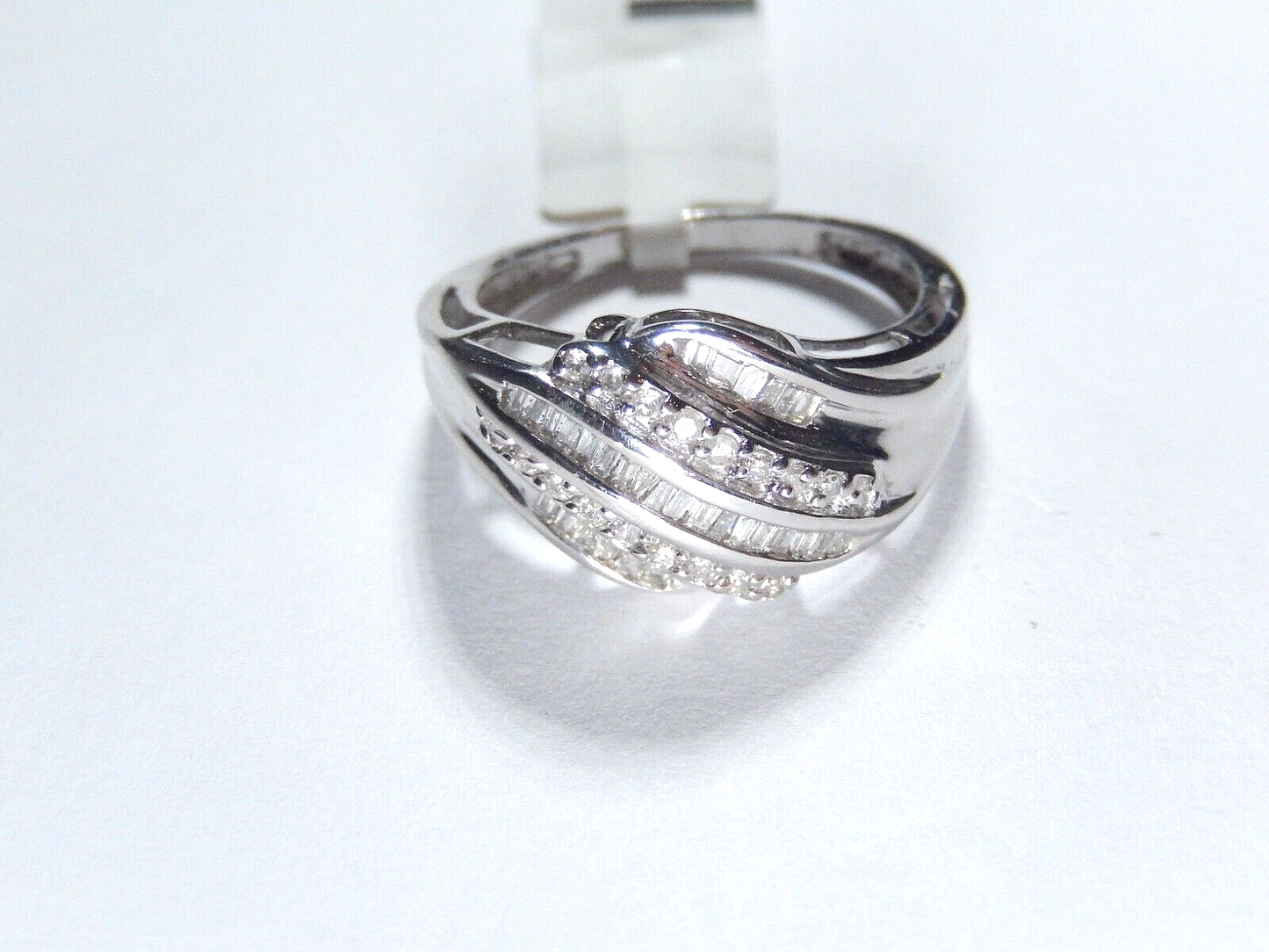 *VINTAGE* 3/4Ct Round & Baguette Natural Diamond Solid 10k White Gold Band Ring