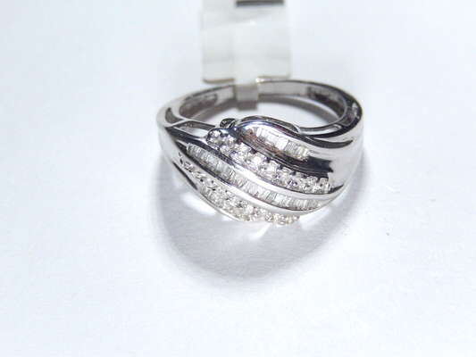 *VINTAGE* 3/4Ct Round & Baguette Natural Diamond Solid 10k White Gold Band Ring