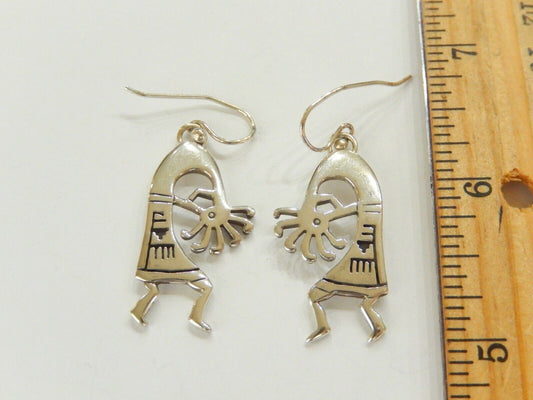 Native American  Sterling Silver Dancing Kokopelli  Earrings