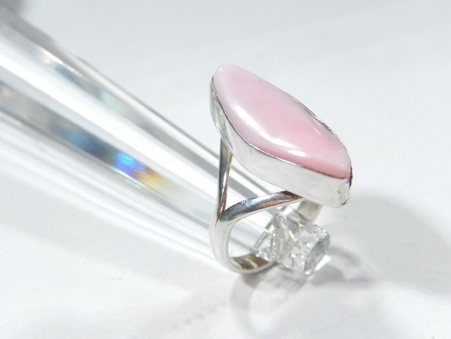 *VINTAGE*  Pink Chalcedony Gemstone Handmade 925 Sterling Silver Ring Size 6.25