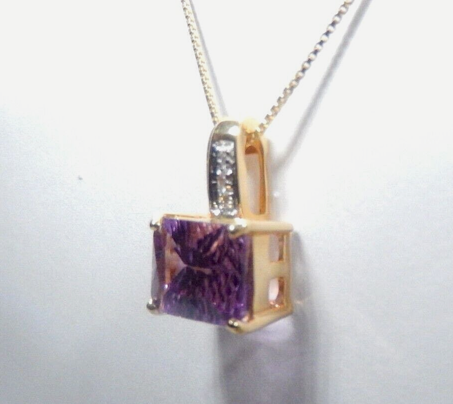 *VINTAGE*  14K Yellow Gold 3.00 CT Amethyst & Diamond Accent Pendant w/18"chain