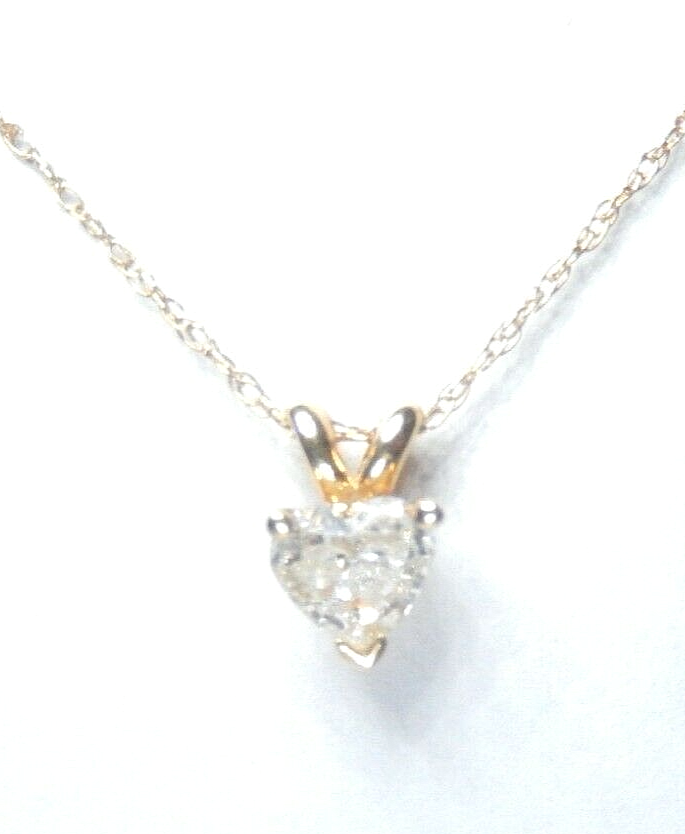 14K Yellow Gold  Natural Diamond Heart Solitaire Pendant w/ 18" 14K YG Chain