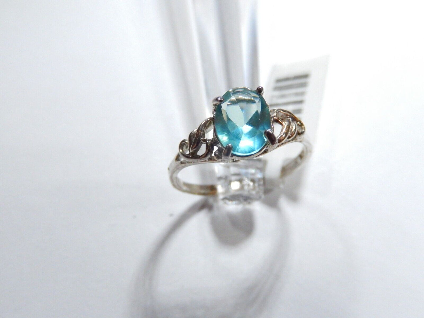 *VINTAGE* 1.25 CT Natural Blue Topaz Solid Sterling Silver Filigree Ring Sz 7.5