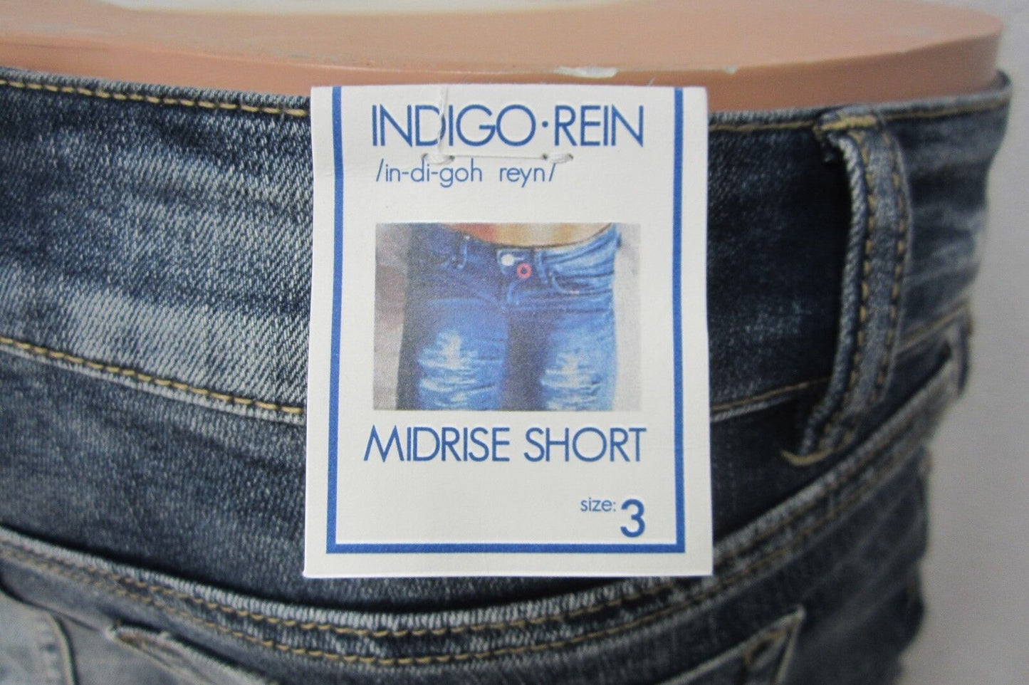 NWT Indigo Rein Women's Size 3  Shorts Blue Fringe Distressed Mid Rise Shorts