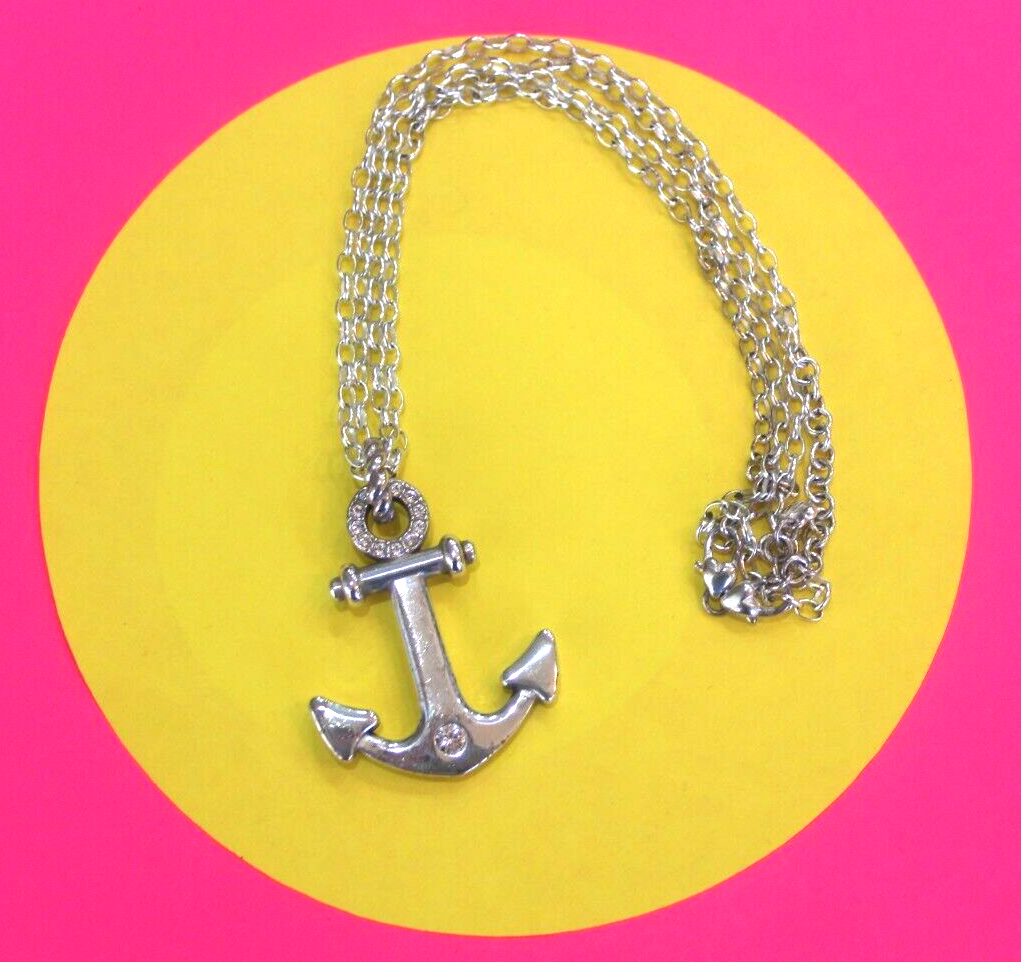 BRIGHTON COASTAL Anchor Nautical Silver Crystal CONVERTIBLE Necklace