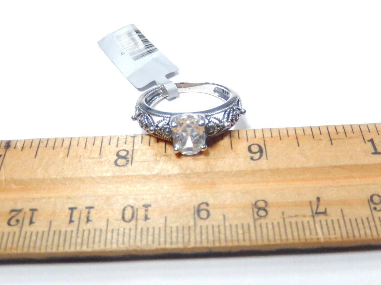 *VINTAGE*   925 Sterling Silver Art Deco 1.25 CT CZ Oval Engagement Ring Sz 7