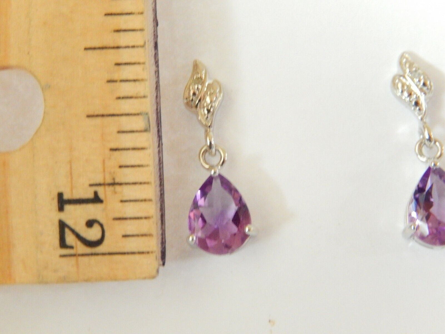 *NEW* 10K Solid White Gold 2.00CT Pear Amethyst & Diamond Drop Dangle Earrings