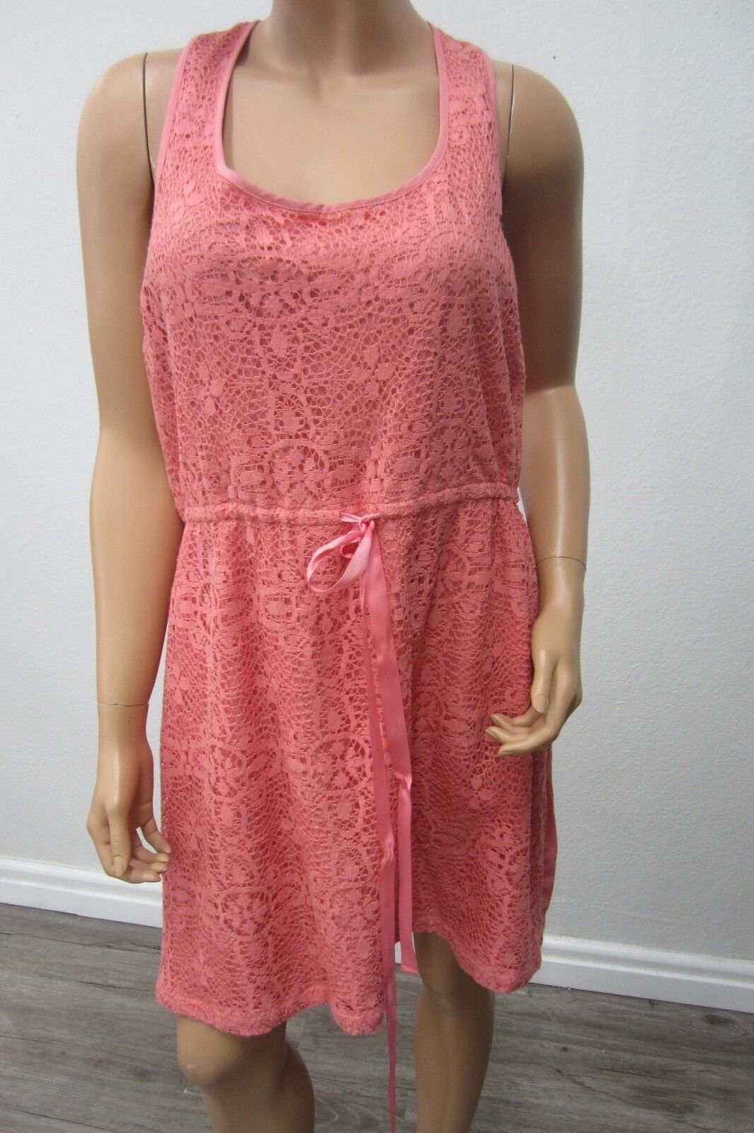 NICE  Lauren Conrad Womens Designer Coral Lace Lined Dress Cotton/Rayon Size XL