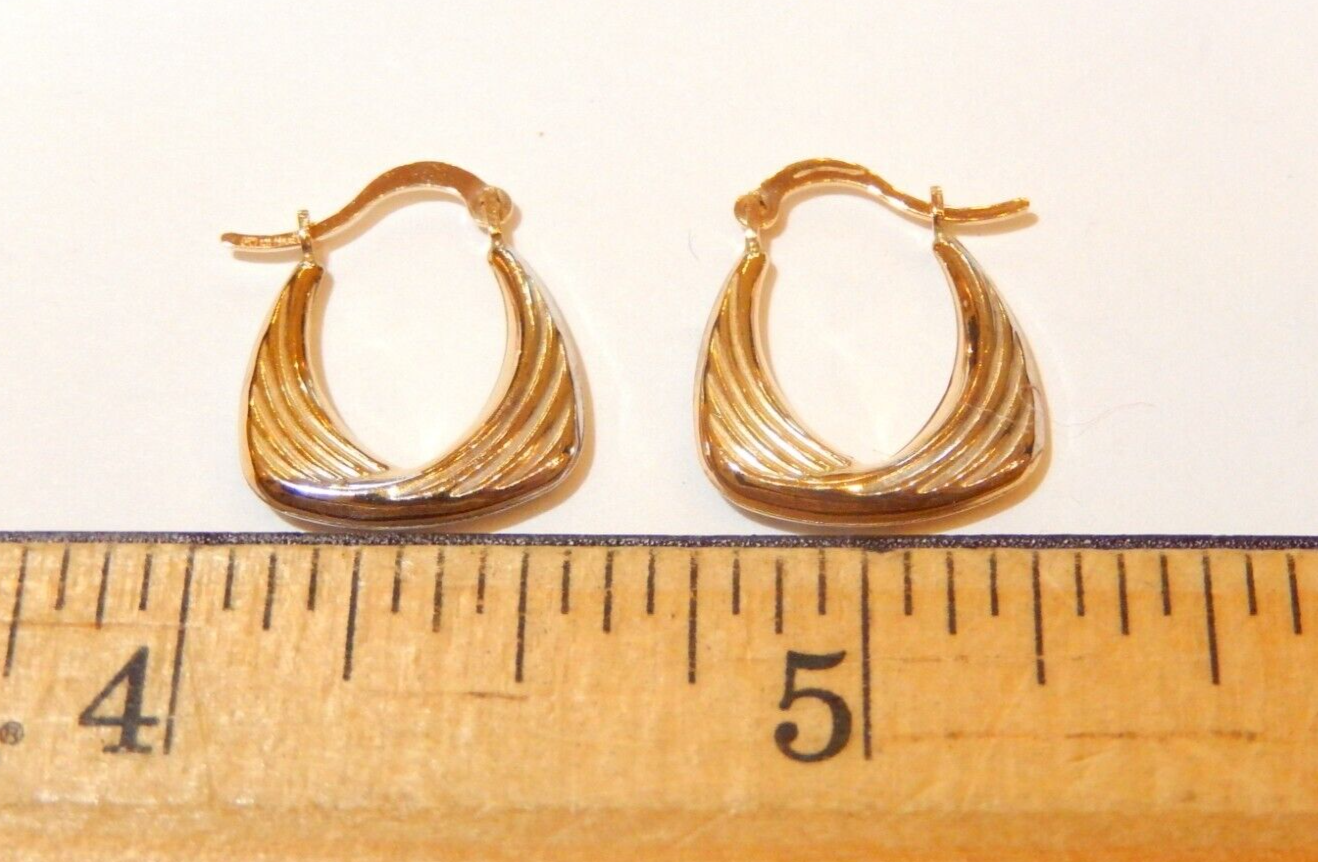 10k Two Tone Yellow & White Gold  Hoop Earrings Hoop Earrings 17mm x 14mm