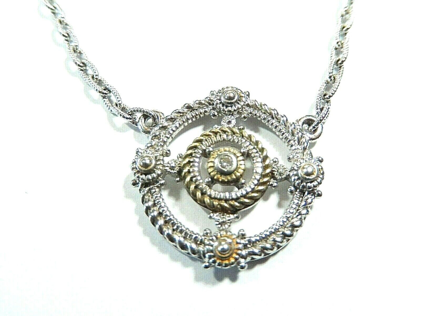 Judith Ripka JRTWO 18k / Sterling Silver Diamond Circle Pendant Necklace 17”