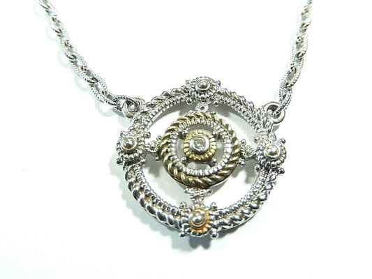 Judith Ripka JRTWO 18k / Sterling Silver Diamond Circle Pendant Necklace 17”