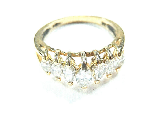 Stamped 14K Seven Marquise Shape Stones Testing as Diamonds Pyramid Ring