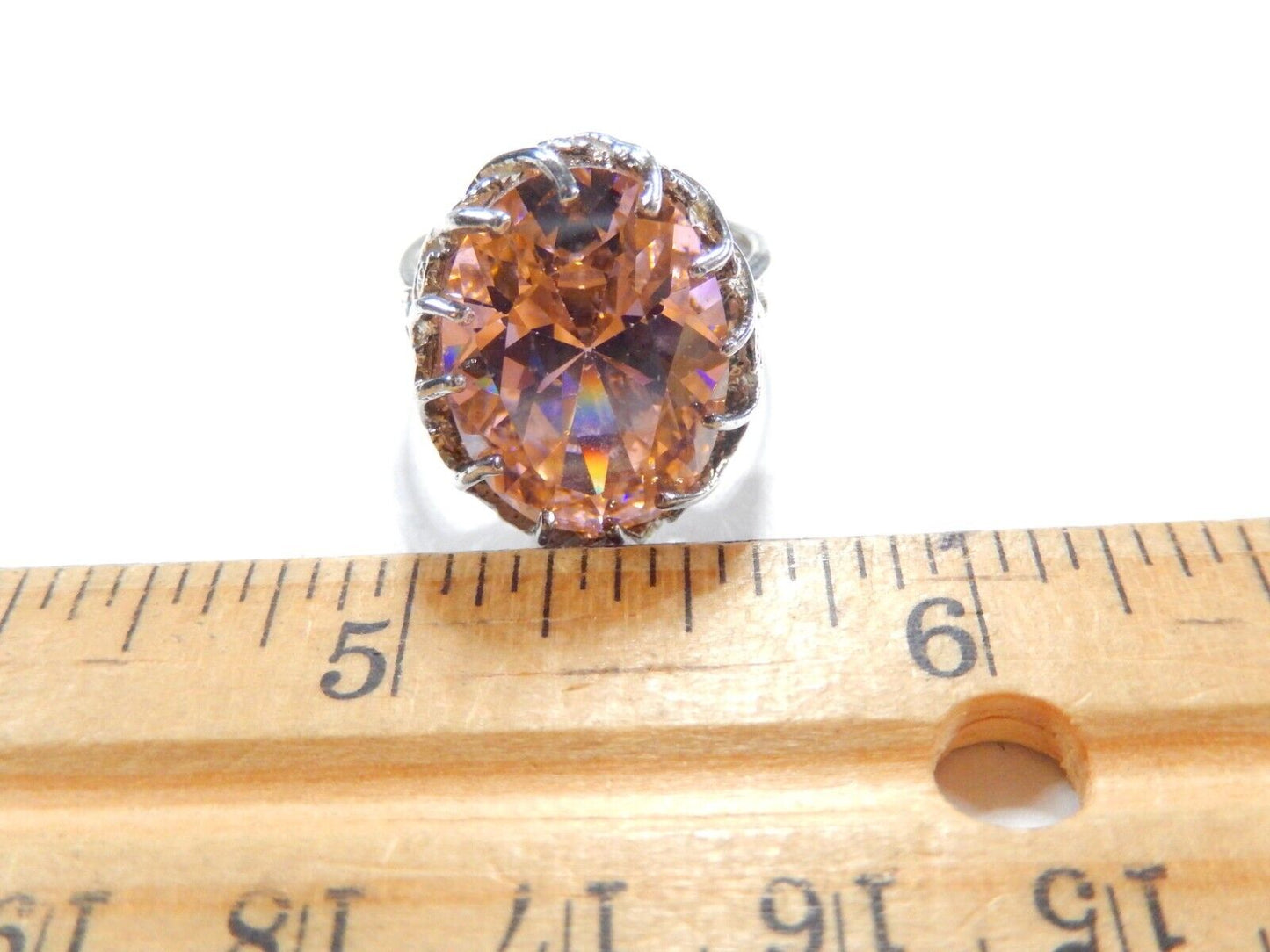 HUGE-  .925 Sterling Silver 13.0 CT Statement Ring Pink CZ Cocktail Ring sz 7.5