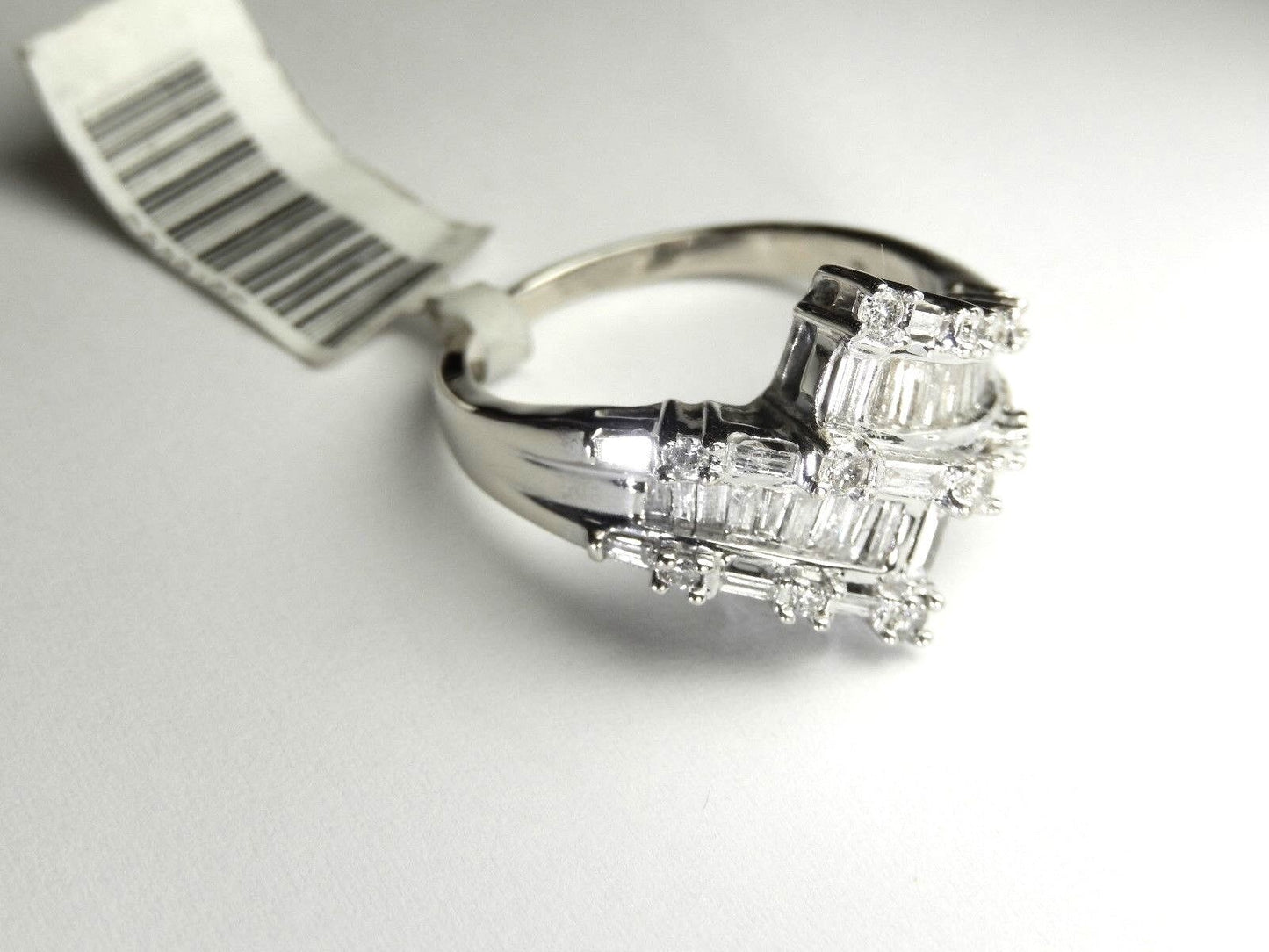 14K White Gold Round Baguette 1.5 CT Natural Diamond Engagement / Wedding Band
