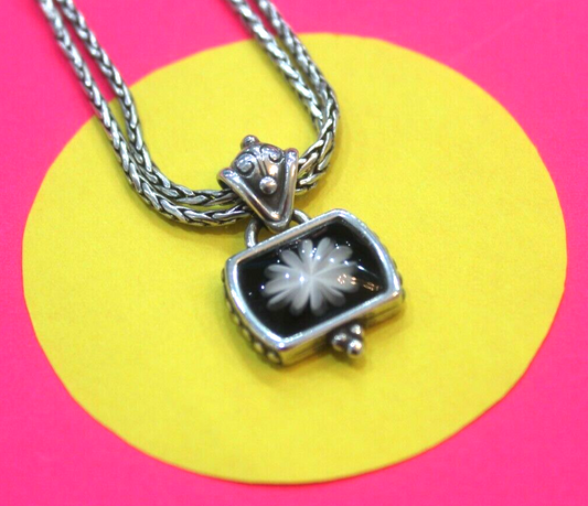 RETIRED Brighton 16"-18" Flower Design on Black Double Strand Silver Necklace