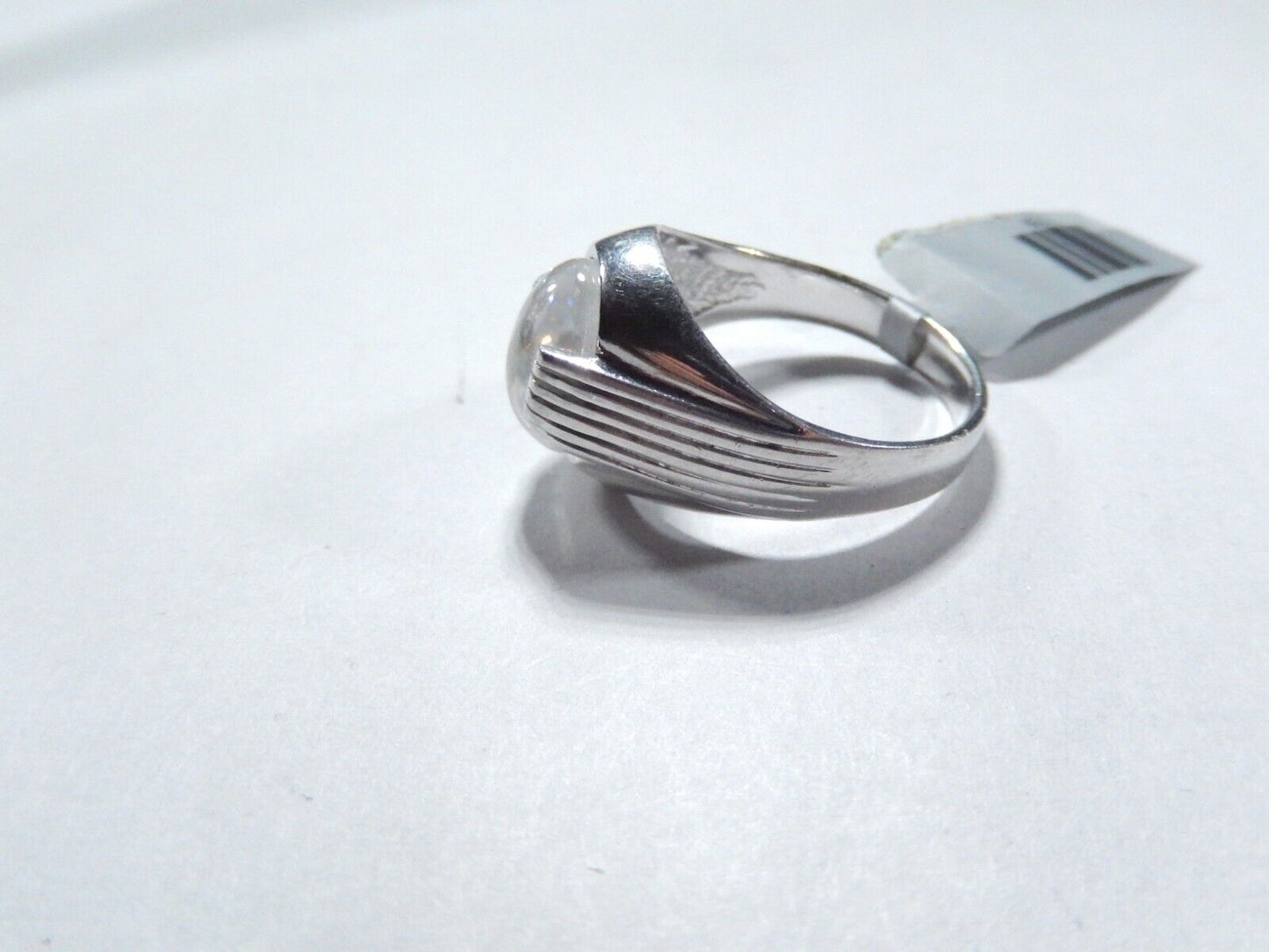 *VINTAGE*   CABOCHON WHITE 11mm x 9mm CZ MEN'S RING 925 STERLING SILVER Size 10
